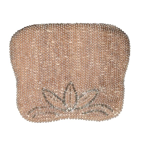 Vintage Pearl Beaded Clutch Floral Design made in Japan 4x7 Inches - Picture 5 of 11